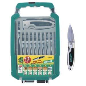 Wolfcraft 2377000 Zege knife set 11 pcs. and gift pocket knife T-grip, curved, straight