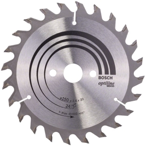 Циркулярен диск Bosch метален HM за рязане на дърво  150x20x2.4 мм, 24 z, Optiline Wood