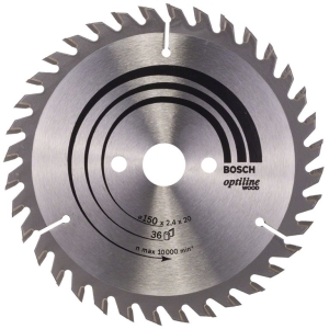 Циркулярен диск Bosch метален HM за рязане на дърво  150x20x2.4 мм, 36 z, Optiline Wood