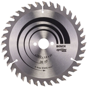 Циркулярен диск Bosch метален HM за рязане на дърво  160x20x2.6 мм, 36 z, Optiline Wood