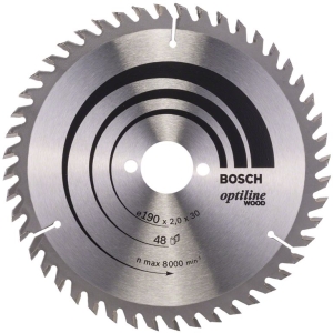 Циркулярен диск Bosch метален HM за рязане на дърво 190x30x2 мм, 48 z, Optiline Wood