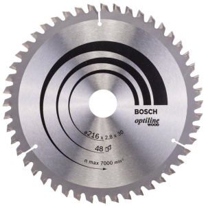 Circular disc Bosch metal HM for cutting wood 216x30x2, mm, 48 z, Optiline Wood
