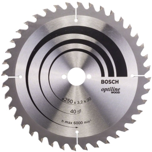 Circular disc Bosch metal HM for cutting wood 250x30x3.2 mm, 40 z, Optiline Wood
