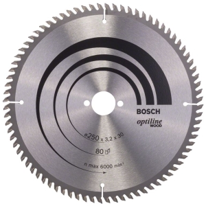 Circular disc Bosch metal HM for cutting wood 250x30x3.2 mm, 80 z, Optiline Wood