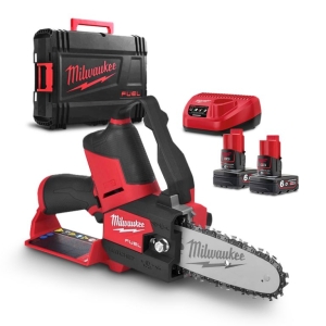 Milwaukee M12 FHS-602X Cordless Chain Saw with 2 Batteries and Charger, 12 V, 6 Ah, 15 cm, 3/8 ", 1.1 mm